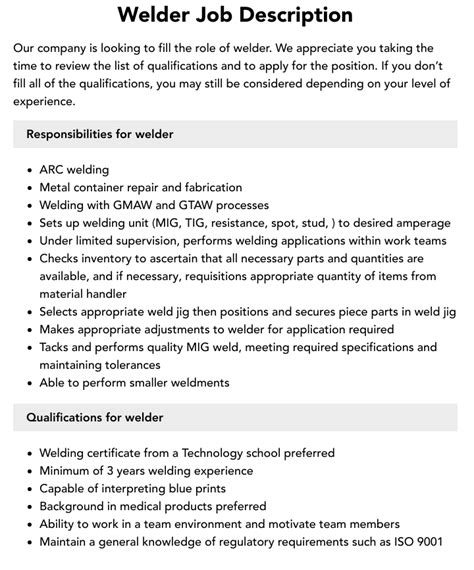 welder job duties and responsibilities